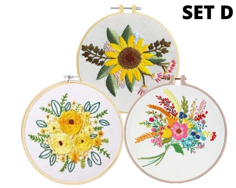 Embroidery Starter Kit w/ 3 Floral Patterns and Instructions - Cross Stitch Kit w/ Floral Pattern... | Etsy (US)