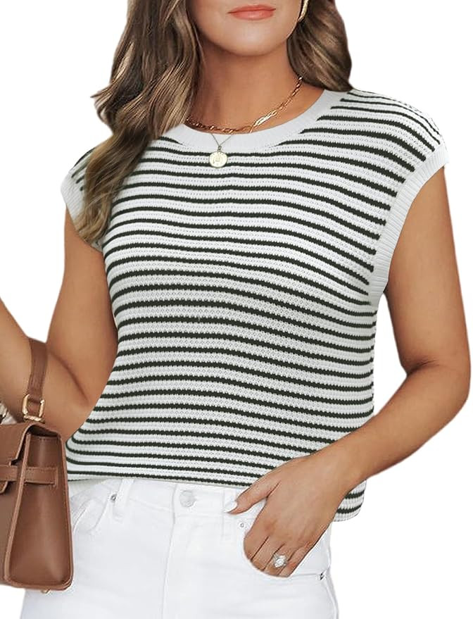 CiCiBird Women Summer Cap Sleeve Sweaters Knit Crew Neck Pullover Tank Tops 2025 Casual Trendy Sh... | Amazon (US)