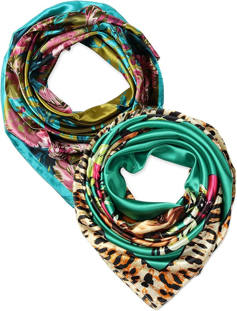 corciova 35 x 35 Women Square Silk Like Hair Scarf Head Sleeping Wrap Satin Headscarf | Amazon (US)