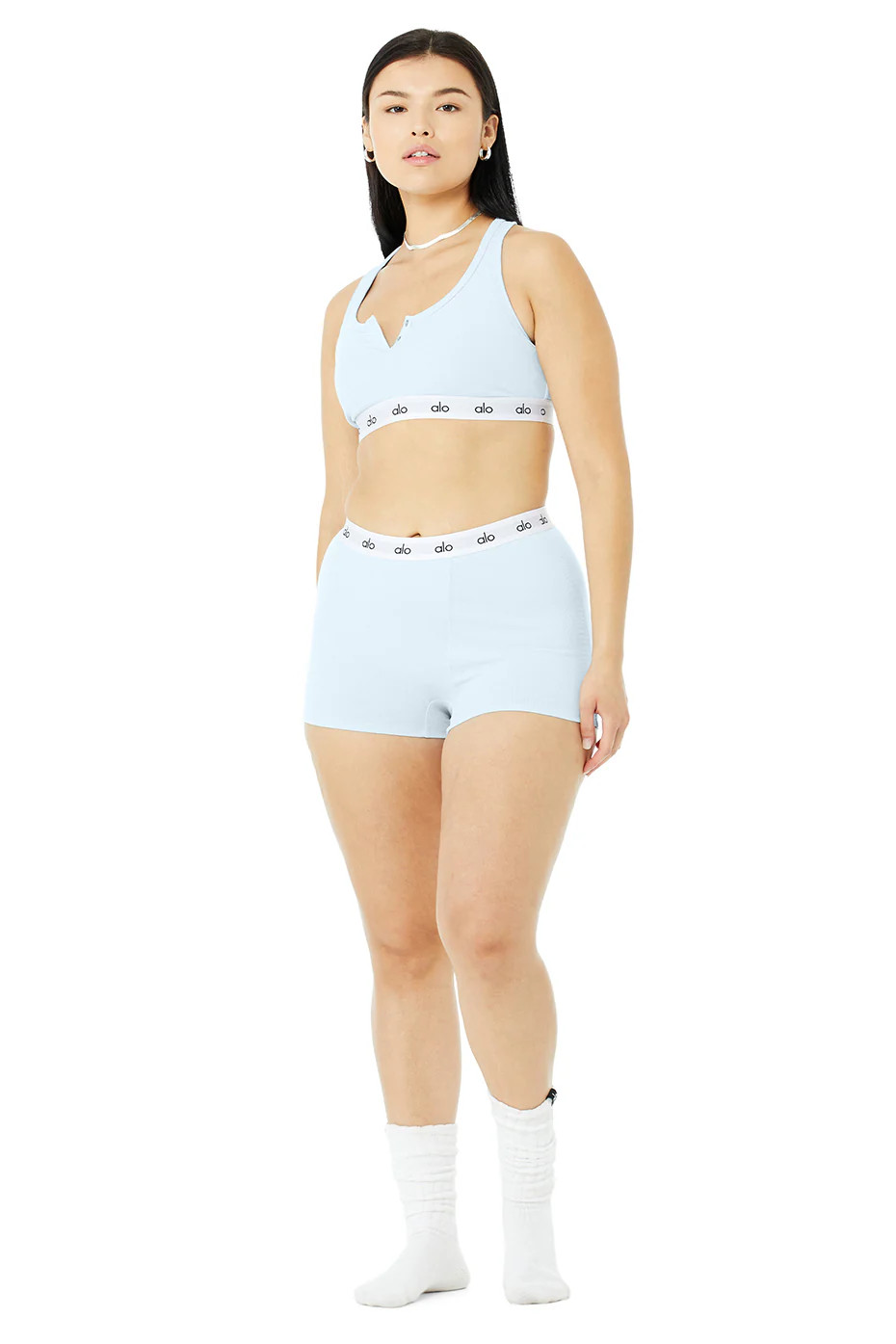 Icon Ribbed Henley Bra & Icon Ribbed Boyshort Set | Alo Yoga (US)