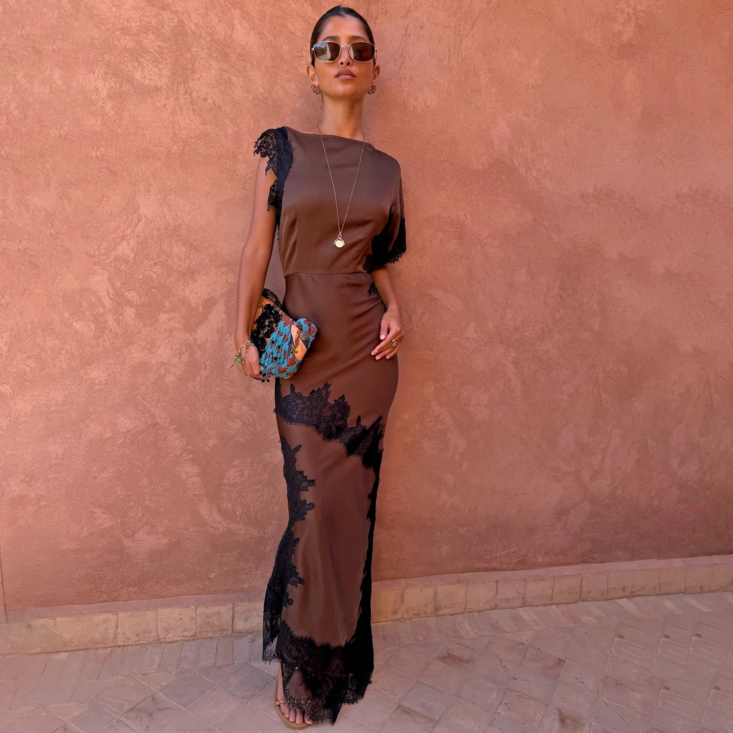 Chocolate and Black Lace Fearne Dress Petite | Never Fully Dressed US