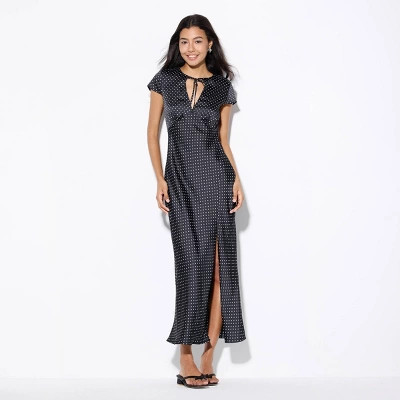Women's Cap Sleeve Tie-Front Maxi Empire Waist Dress - Wild Fable™ Black Dots M | Target