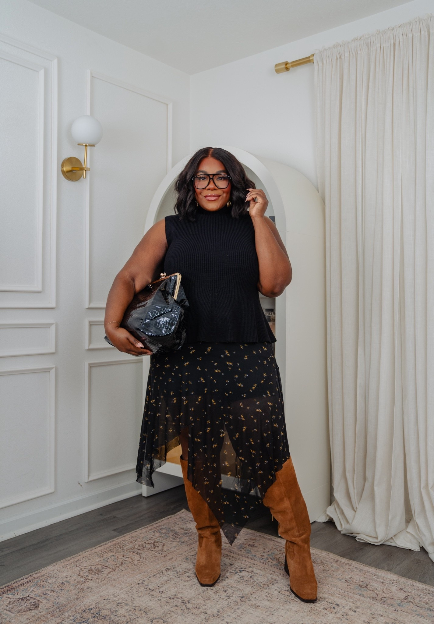 Top XL size down 2 
Skirt XXL 
Boots Extra Wide Calf 11 - 18 inch calves

#LTKPlusSize