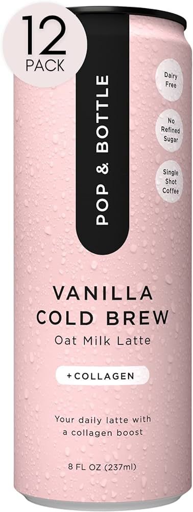 Pop & Bottle, Oat Milk Vanilla Lattes - Cold Brew, Marine Collagen, MCT Oil, Oat Milk, Organic, D... | Amazon (US)