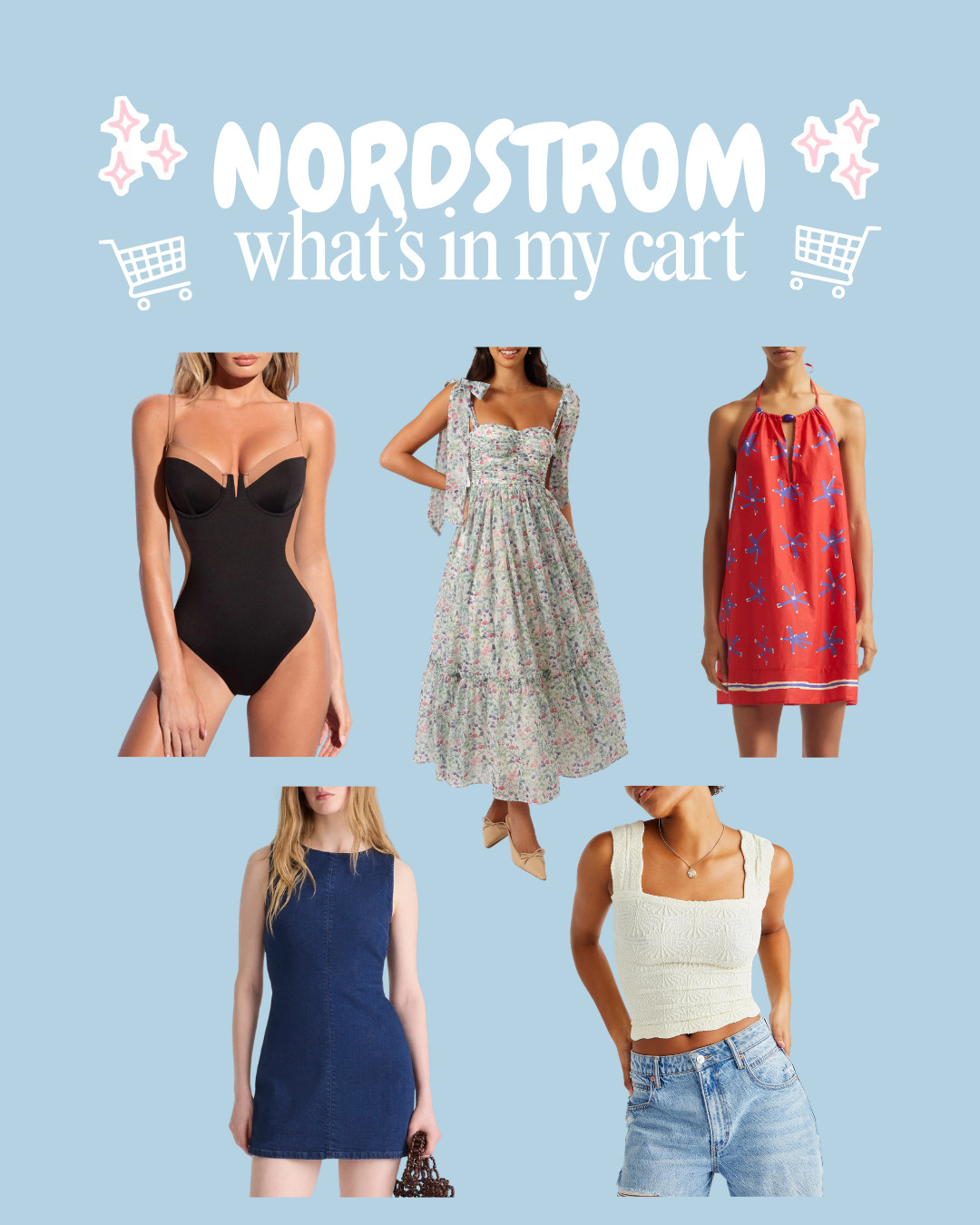 Current Nordstrom cart and it’s full of easy summer pieces I know I’ll wear on repeat! 🤍 A flattering one-piece swimsuit , easy printed dresses, a denim mini, and an easy white top with denim shorts. Such a good mix of vacation-ready finds and everyday staples!

summer outfits
Nordstrom sale
resort wear
vacation outfits
capsule wardrobe 

 #LTKgrwm #LTKootd #LTKSeasonal