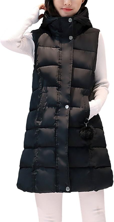 Gihuo Women's Winter Quilted Mid Long Hooded Puffer Vest | Amazon (US)