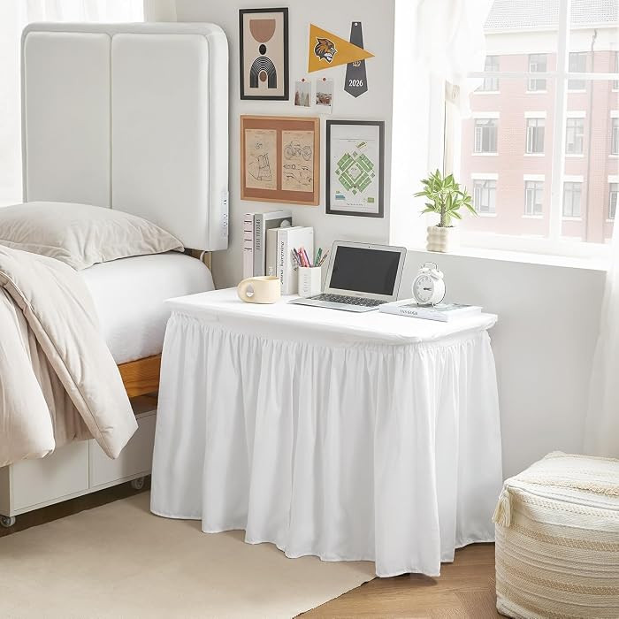 White Microfiber Dorm Desk Skirt - 36" Length | Amazon (US)