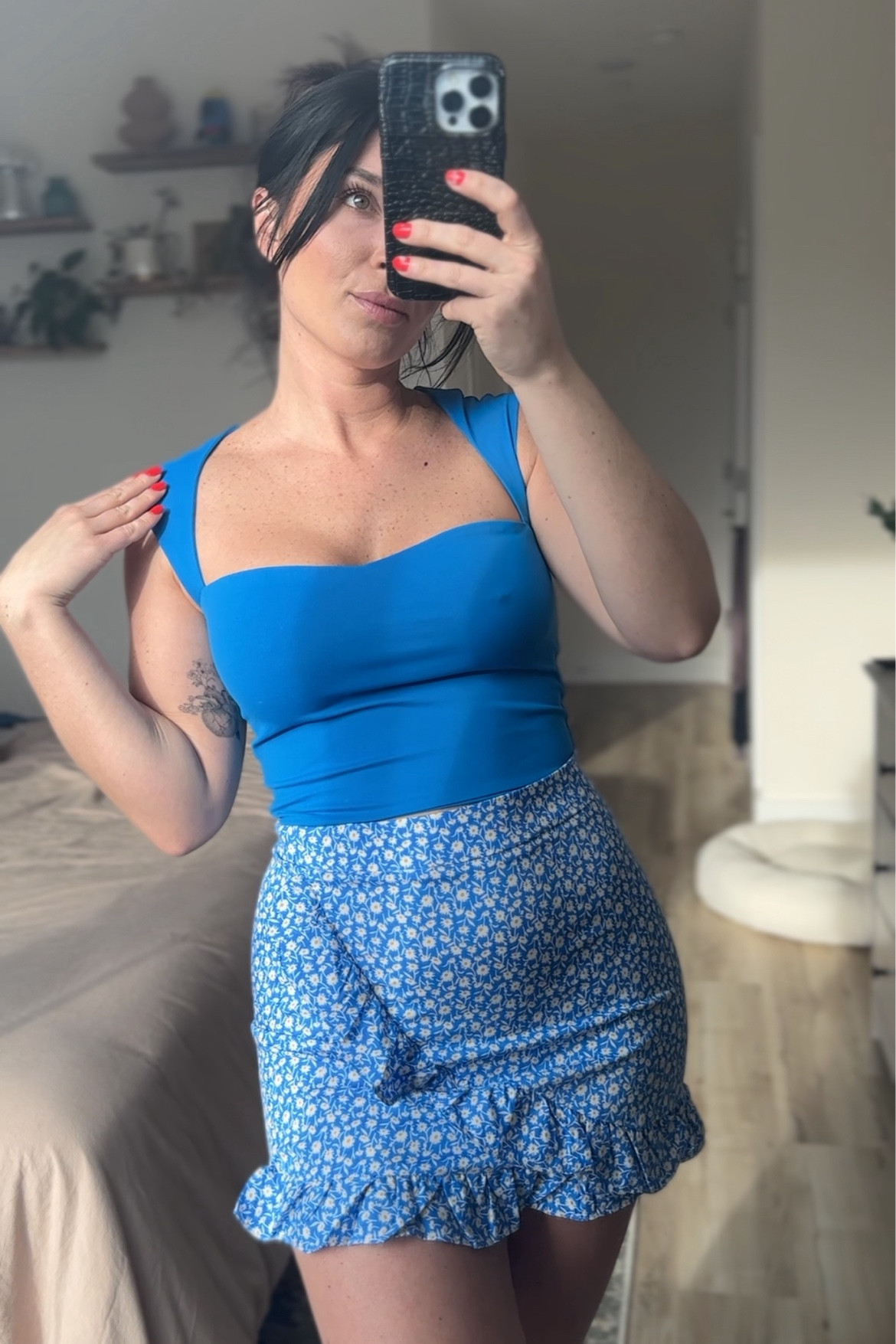 Spring outfit- floral blue ruffle skirt with square neck royal blue tank top- outfit inspo- cute outfit

#LTKSeasonal #LTKstyletip #LTKfindsunder50