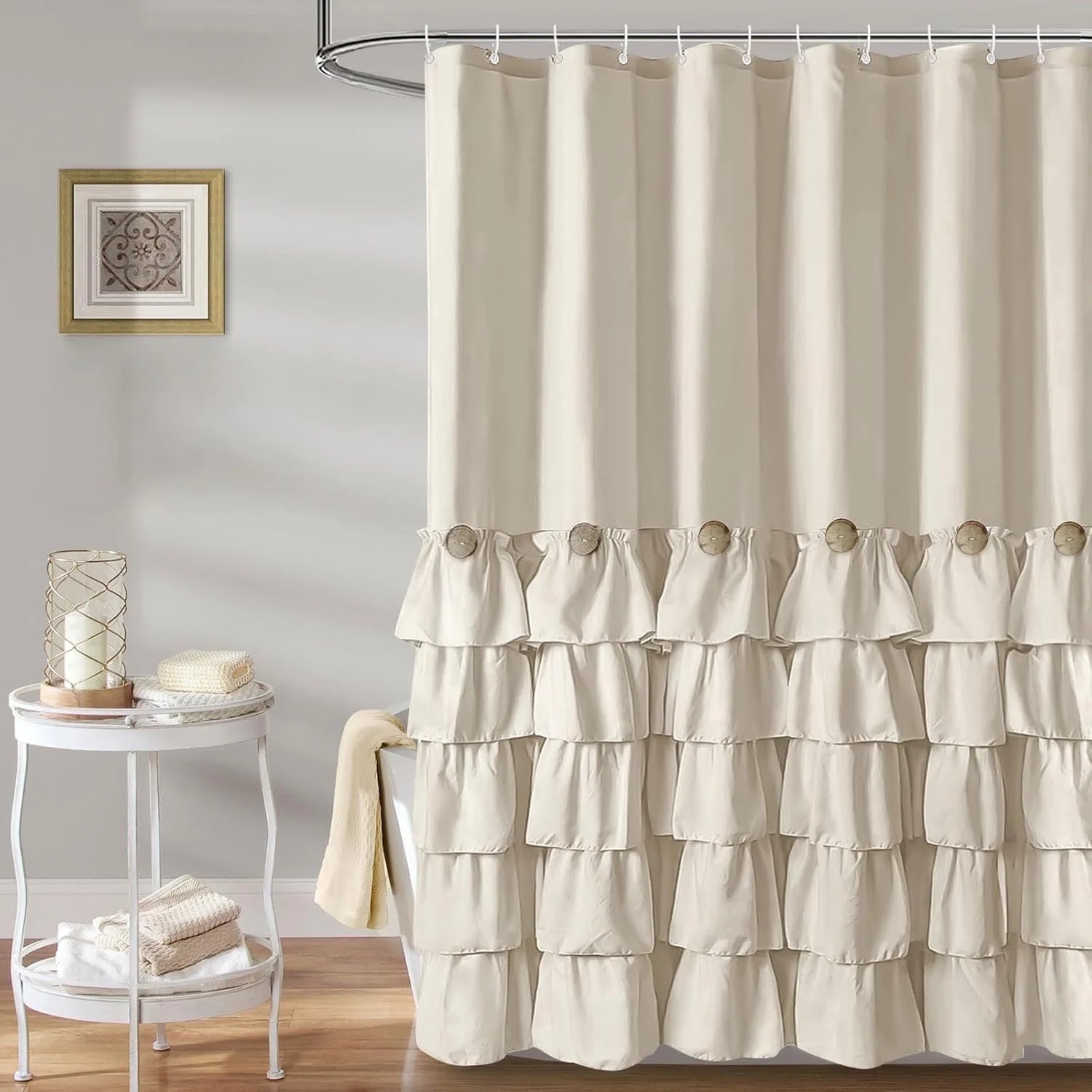 Seasonwood Farmhouse Shower Curtains Beige Ruffle Shower Curtain with Buttons & Ruffles for Bathr... | Walmart (US)