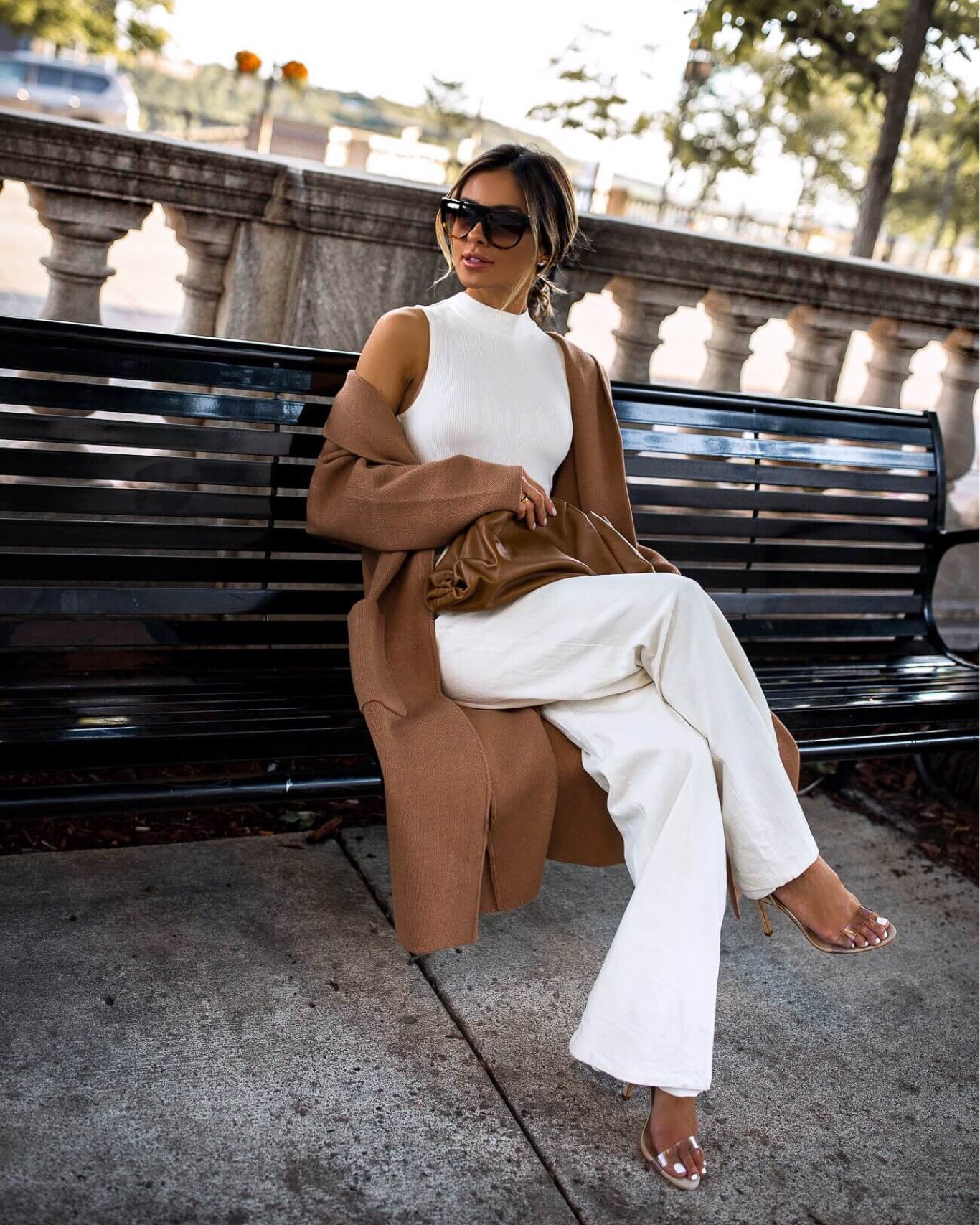 Summer to fall work outfit
Mango camel coatigan back in stock wearing an xs
Revolve white pants
Nordstrom white bodysuit
Bottega veneta the pouch bag 

#LTKworkwear #LTKstyletip #LTKSeasonal