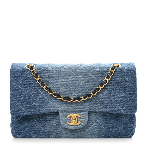 Washed Denim Quilted Medium Double Flap Blue | FASHIONPHILE (US)