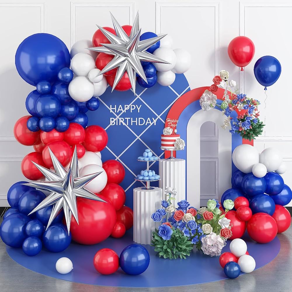 Red White Blue Balloon Arch Kit, Latex Birthday Balloons 5 10 18 inch Blue Red White Party Balloo... | Amazon (US)