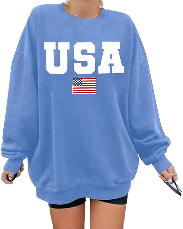 QAUN Oversized Usa Sweatshirt Women: Patriotic Tshirt 4th July Shirt Long Sleeve Casual Pullover ... | Amazon (US)