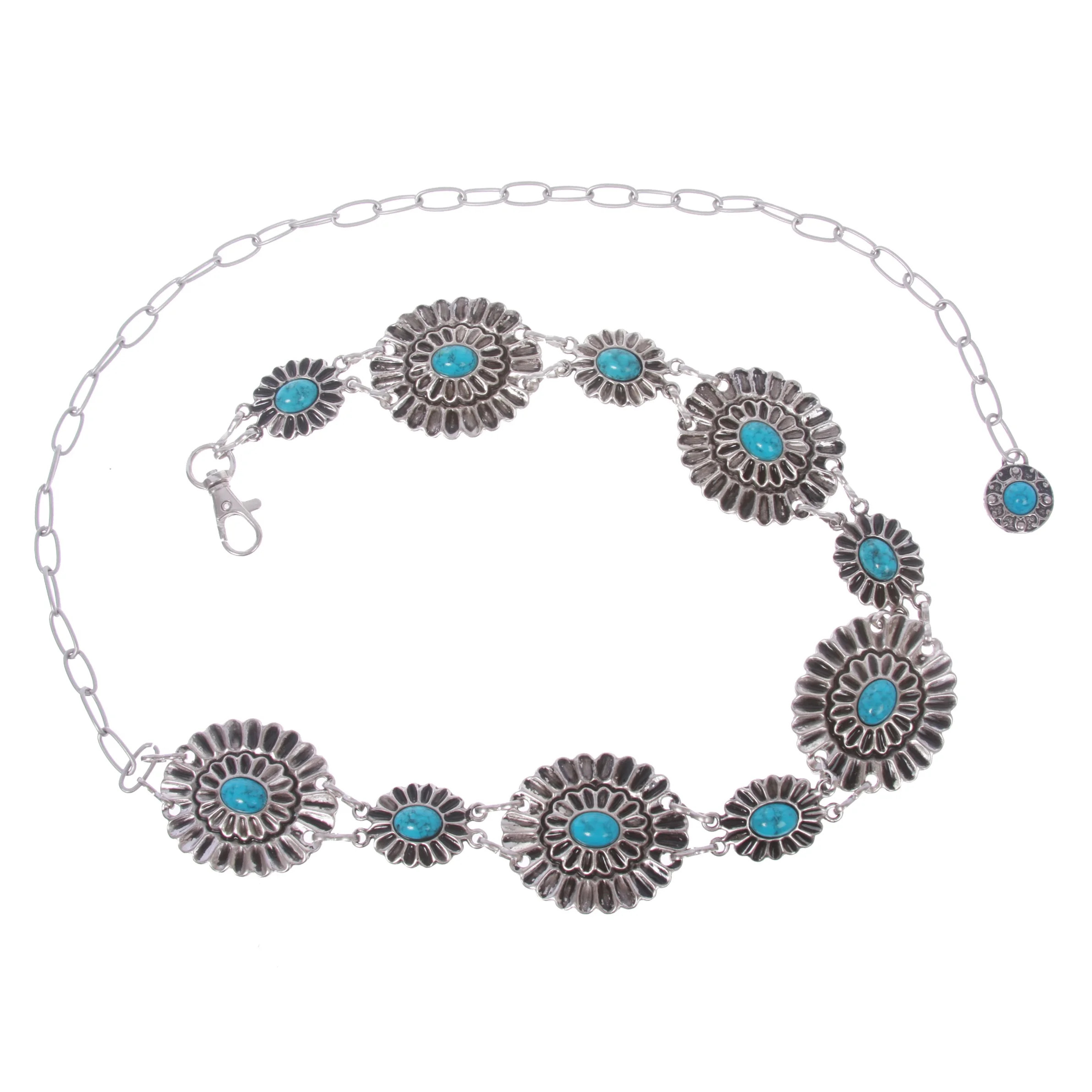 Women's Western Turquoise Stone Blue Concho Chain Belt - Walmart.com | Walmart (US)