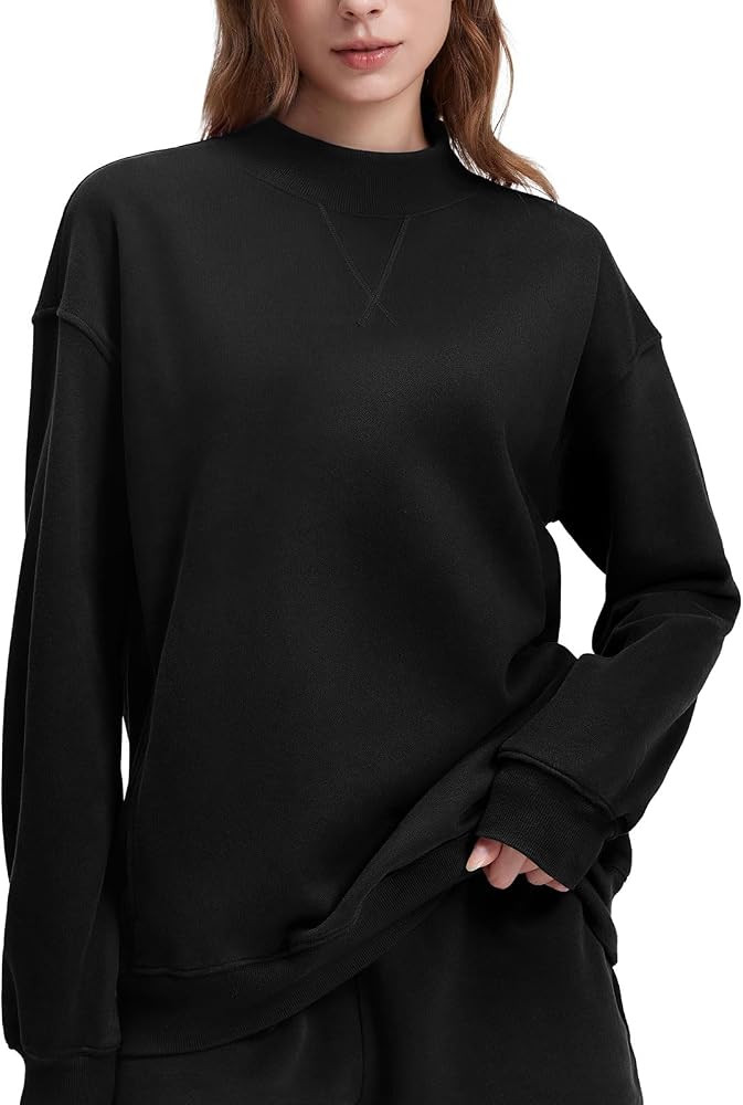 SUUKSESS Women Cotton Mock Neck Sweatshirts Oversized Long Sleeve Pullover | Amazon (US)