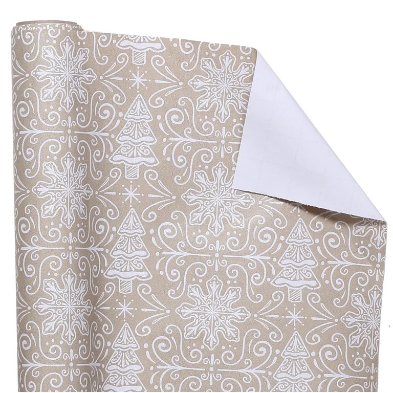 Gingerbread Lane, White Glitter Tree Christmas Wrapping Paper, 25 Square feet Single Roll | Walmart (US)