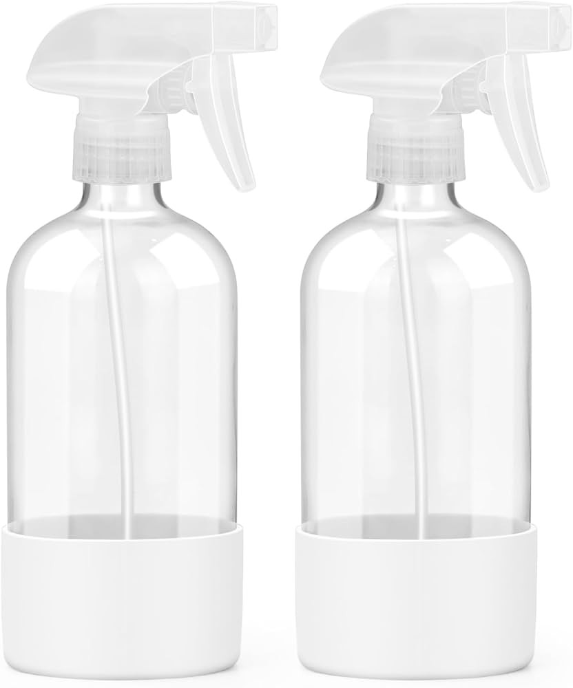 2 Pack Glass Spray Bottles with Silicone Sleeve, 16 oz Empty Refillable Containers with Adjustabl... | Amazon (US)