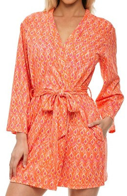 ADR Women's Soft Cotton Knit Jersey Lounge Robe with Pockets, Short Bathrobe Ikat Batik Marmelade Medium | Target