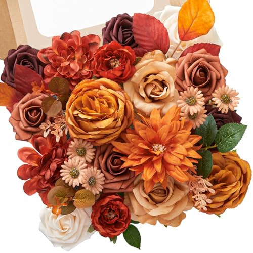Serwalin Fall Flowers Artificial Flowers Burnt Orange Fake Cake Flowers for DIY Wedding Bridal Bouquet Centerpieces Floral Arrangement Fall Decor Baby Shower Home Decor | Amazon (US)