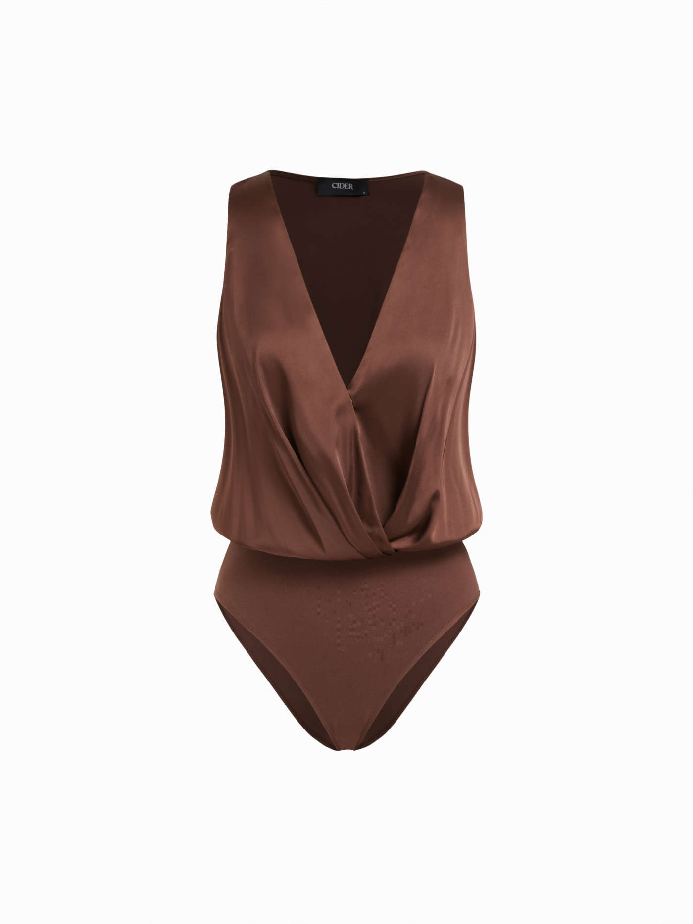 Satin Satin V-neck Ruched Bodysuit For Daily Casual Work | Cider