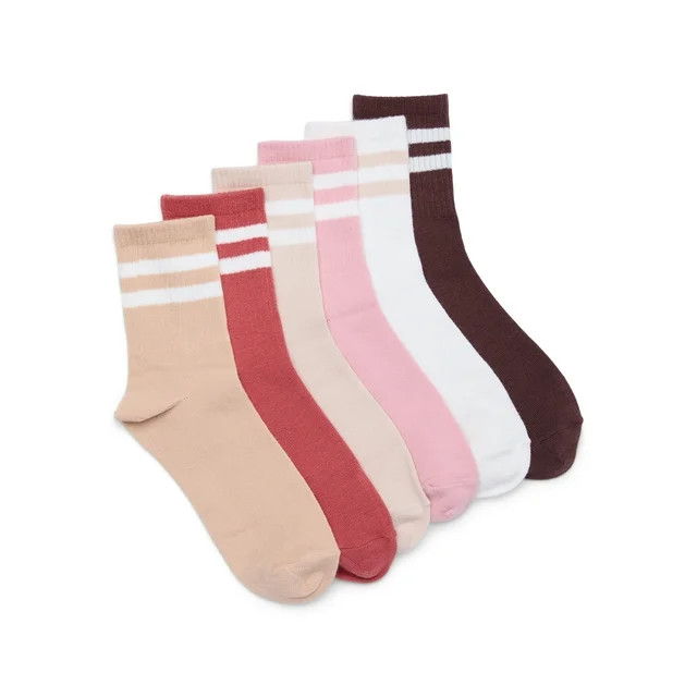 No Boundaries Fashion Rib Mid-Crew Socks, 6-Pack, Women's | Walmart (US)