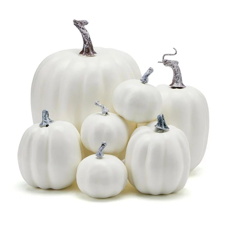 7 pcs Assorted Sizes Artificial Pumpkins Faux Harvest Fake Pumpkins for Fall Party Halloween Fire... | Walmart (US)