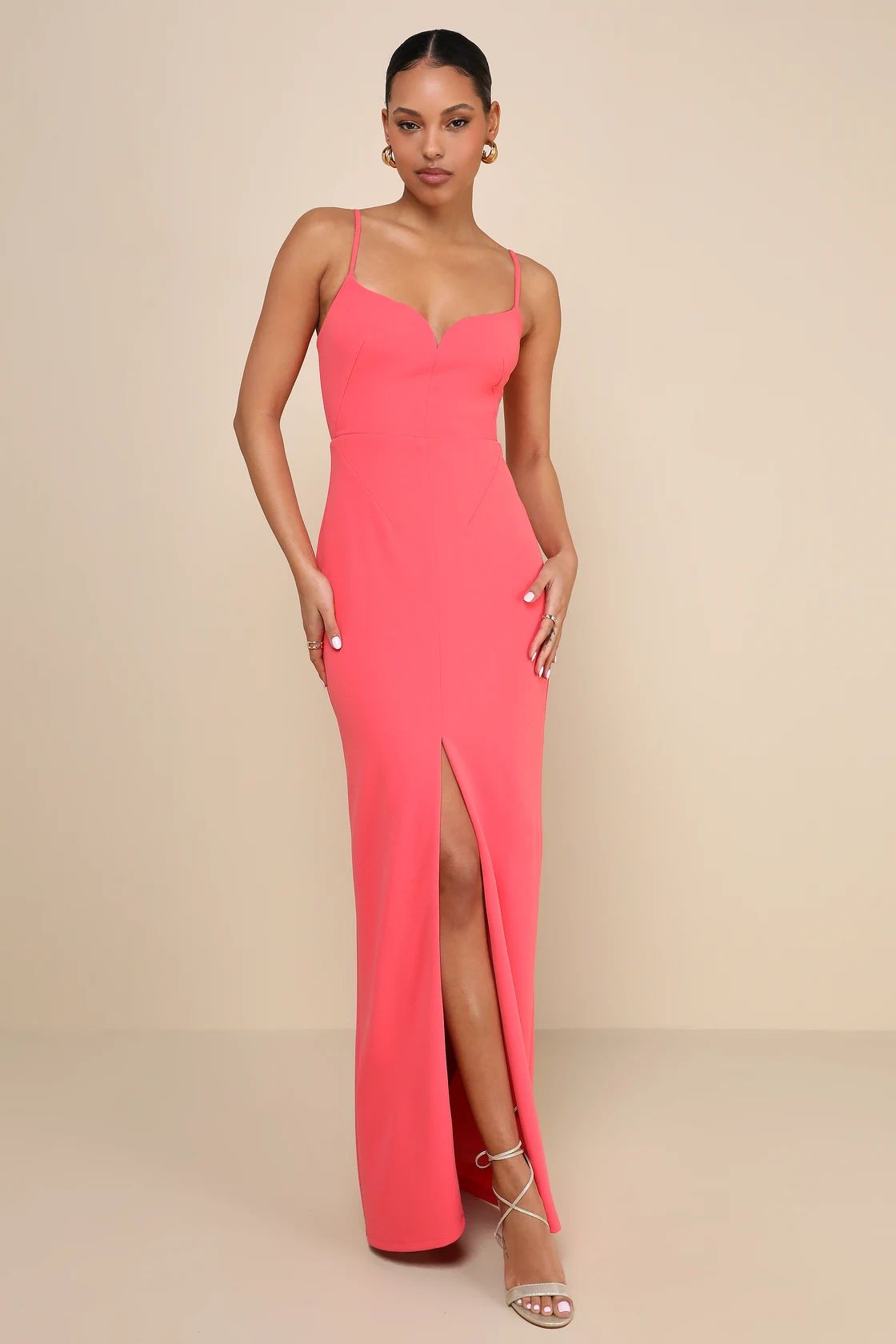Impressive Glamour Coral Pink Sleeveless Column Maxi Dress | Lulus
