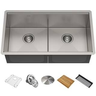 KRAUS Kore Workstation 33 in. Stainless Steel Undermount Double Bowl Kitchen Sink w/ Integrated L... | The Home Depot