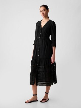 Crinkle Gauze Lace Midi Dress | Gap (US)