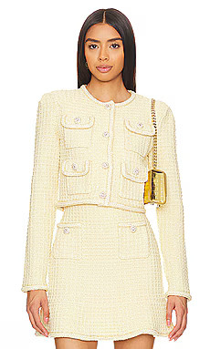 self-portrait Textured Knit Jacket in Yellow from Revolve.com | Revolve Clothing (Global)