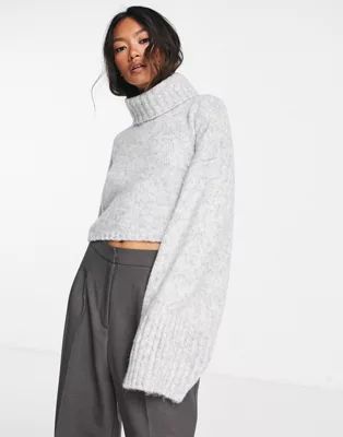 Topshop knit crop roll neck sweater in blue heather | ASOS (Global)