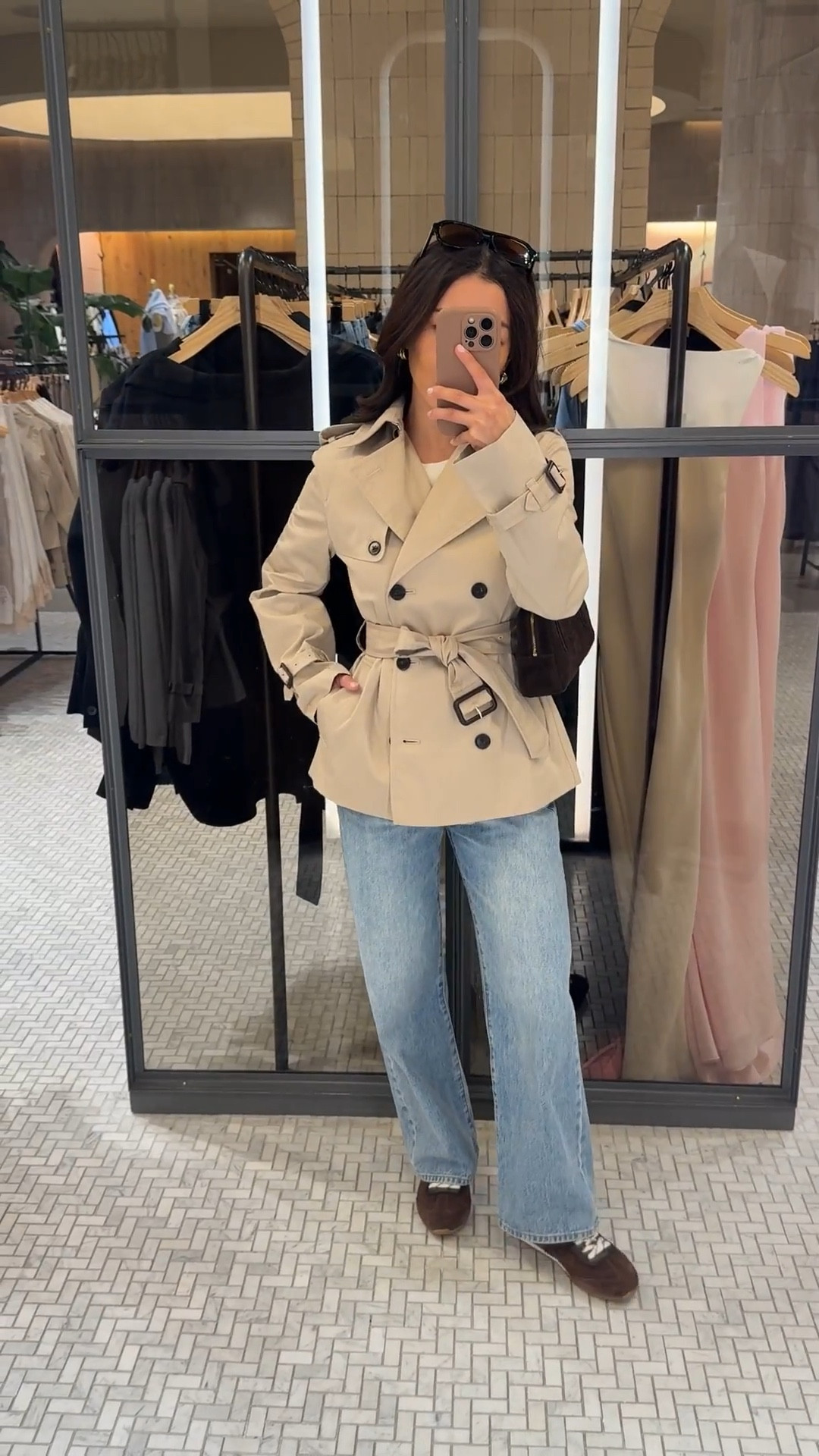 Trying on this belted mid length trench 

• Finch short trench coat xxs slightly long at the sleeves on me. Slim fit and tailored 

• Aritzia Farrah jeans sz 24 short, slightly loose at my waist. Length is perfect 

• HomeStretch ribbed long sleeve tee I size up to XS

• Dolce Vita suede sneakers runs small, size up! I took a 6 for a comfortable fit

• Madewell sunglasses & bag

Spring jacket, petite friendly jeans, easy mom outfit

#LTKmomlife #LTKPetite #LTKootd