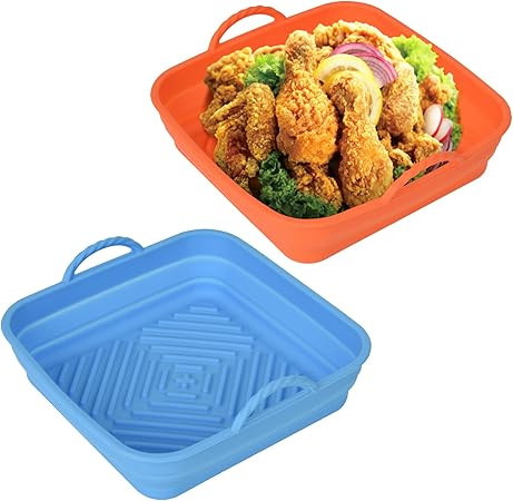 2pcs Square Collapsible Silicone Air Fryer Pots,7.5 inch Reusable Food-grade Silicone Liners Easy... | Amazon (US)