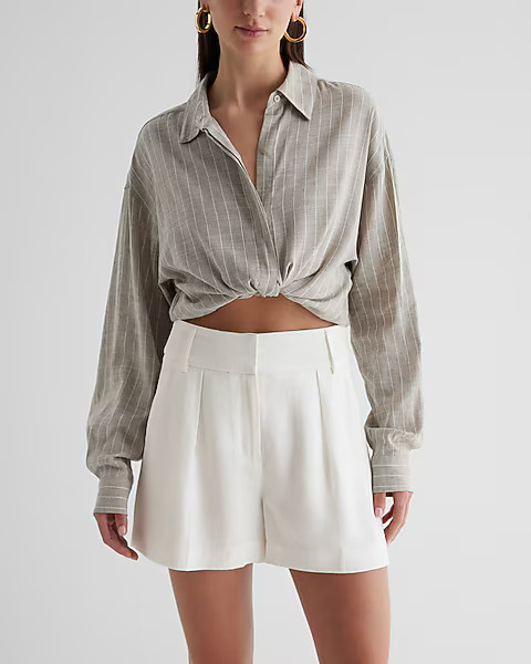 Stylist Super High Waisted Linen-blend Pleated Shorts | Express