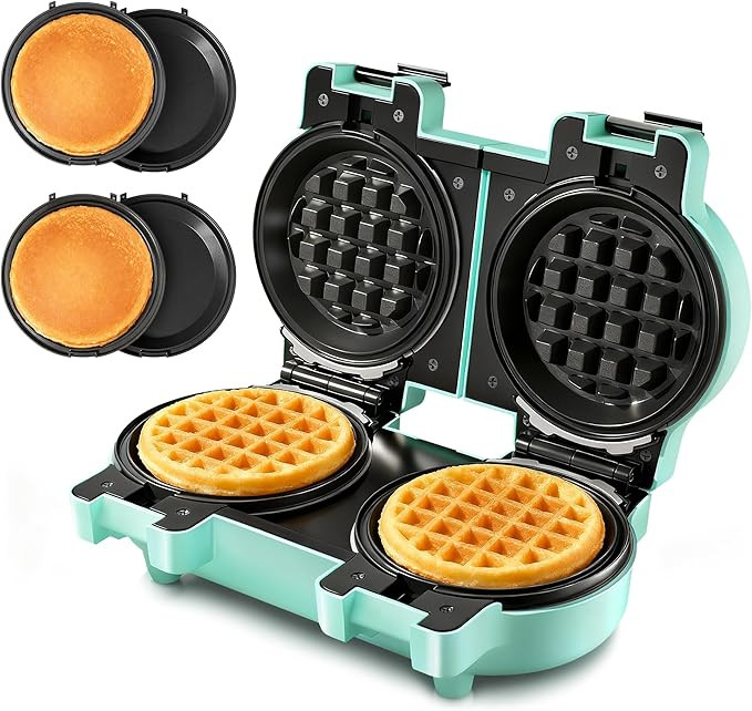 2-in-1 Double Waffle & Pancake Maker - CACHOO Mini 4" Nonstick Waffle Iron & Small Round Griddle ... | Amazon (US)