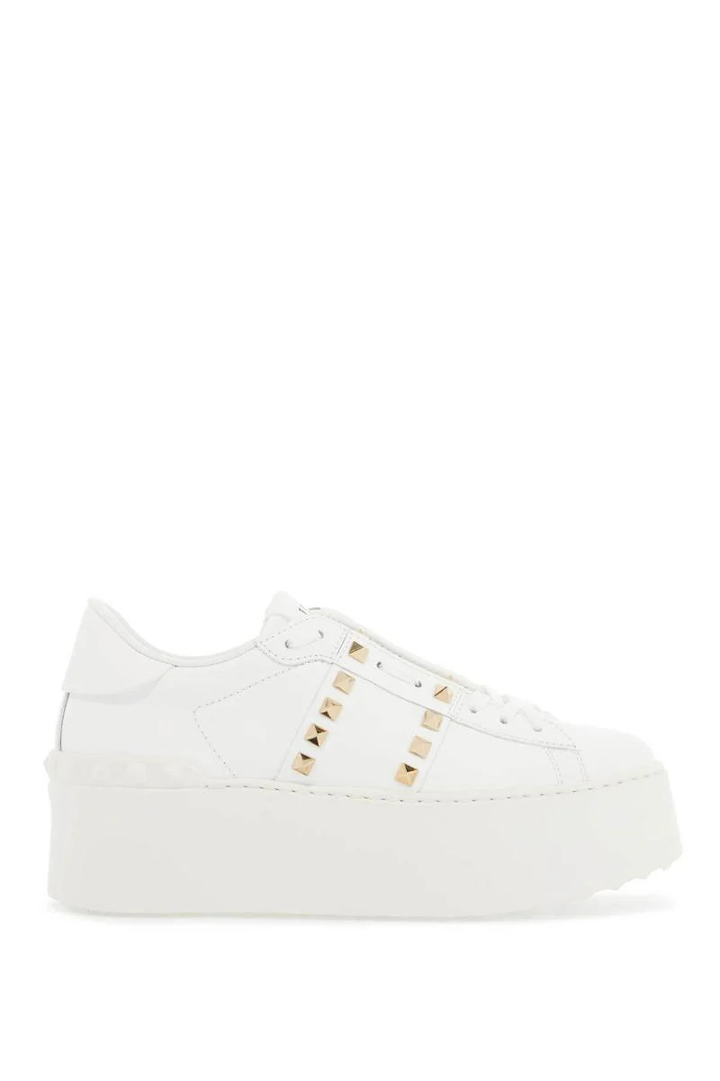 white rockstud elegant sneakers with golden studs | Baltini
