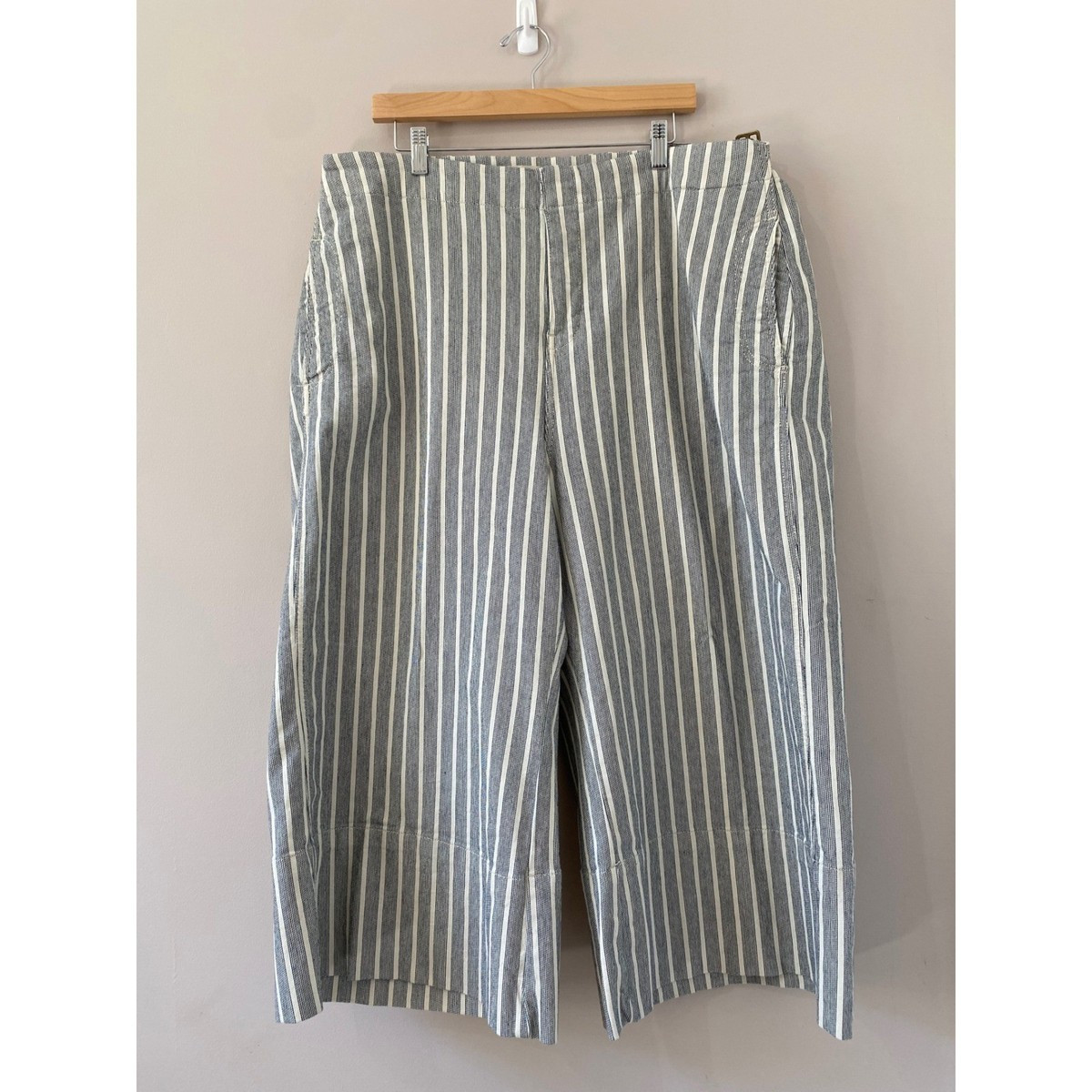 Pilcro Anthropologie Foxglove Striped Wide Leg Flare Pants Blue White 22W | eBay US