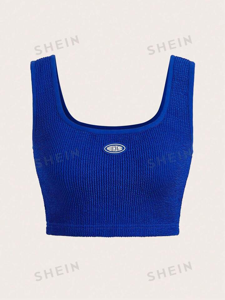 SHEIN EZwear Letter Patched Detail Crop Tank Top | SHEIN