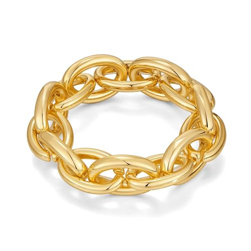 WZJLY Chunky Gold Bracelet for Women Non Tarnish, Trendy Stretch Cuban Link Chain Plated Gold Bangle Bracelets (O-Chain-Gold) | Amazon (US)