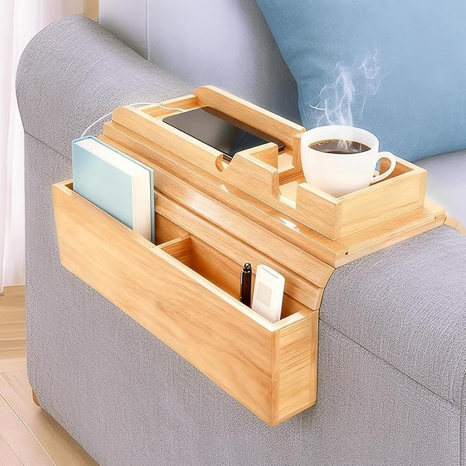 Bamboo Couch Arm Tray Sofa Armrest Tray Cup Holder,2-in-1 Couch Armrest Tray with Slide Detachabl... | Amazon (US)