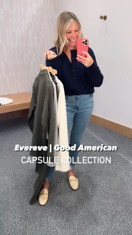 Evereve Good American capsule collection. Straight leg jeans, wide leg olive green pants, cream sweater, blue pullover, grey henley bodysuit. Everyday outfit ideas transitional outfits 

Size 4 pants, 0 shacket, 1 blue sweater and bodysuit and 1/2 white sweater (tan big needed a smaller size). Size 8 shoes 

#LTKstyletip #LTKSeasonal #LTKshoecrush
