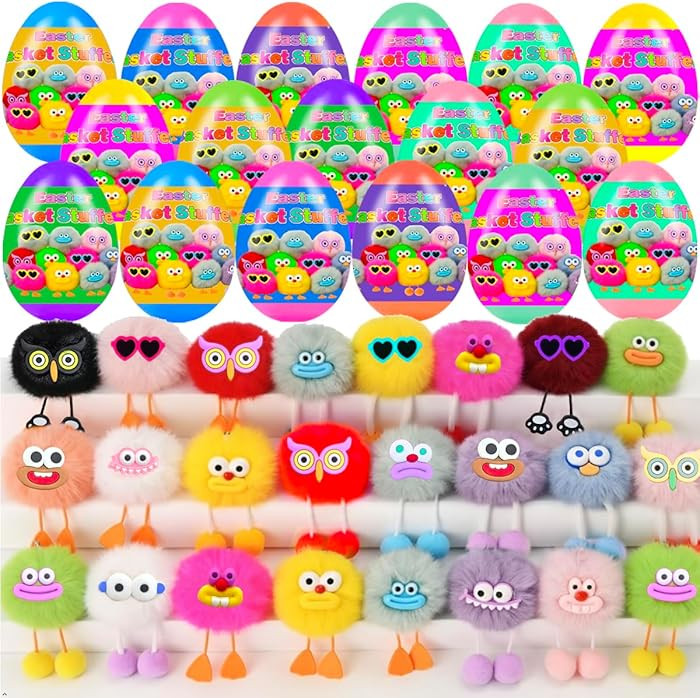 24 Pcs PreFilled Easter Eggs with Plush Toys Keychain Decoration Stuffed Toy Great for Kids Boys ... | Amazon (US)
