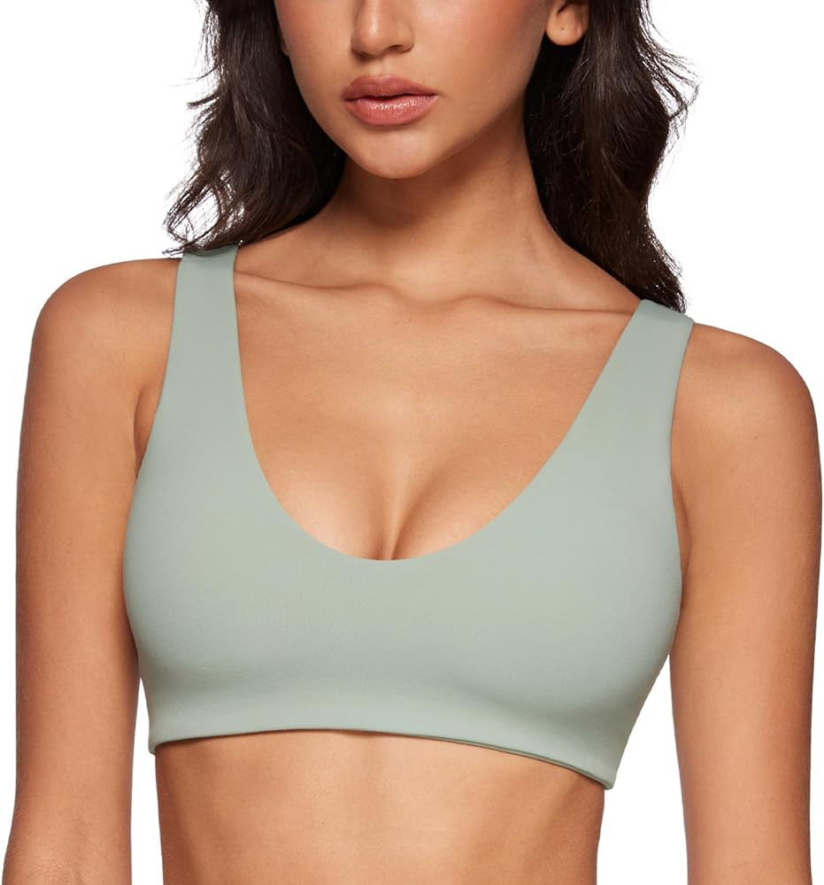 Womens U-Neck Sports Bra Padded U Back Medium Impact Fitness Yoga Bar Workout Crop Top with Built... | Amazon (US)