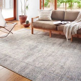 Alexander Home Sophia Printed Botanical Distressed Area Rug - 8'-6" x 11'-6" - silver / charcoal | Bed Bath & Beyond