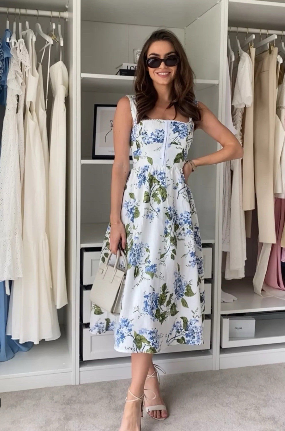 Reformation Tagliatelle Linen Midi Dress in Riviera Hydrangea Print 10 US L | eBay US