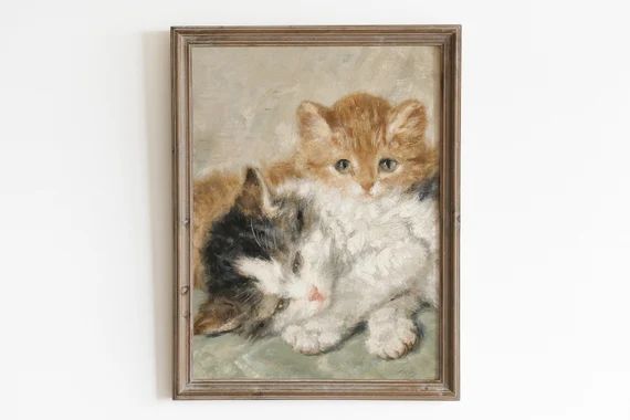 Cat Antique PRINTABLE. Vintage Cat Oil Painting. Cat Wall Art. - Etsy | Etsy (US)