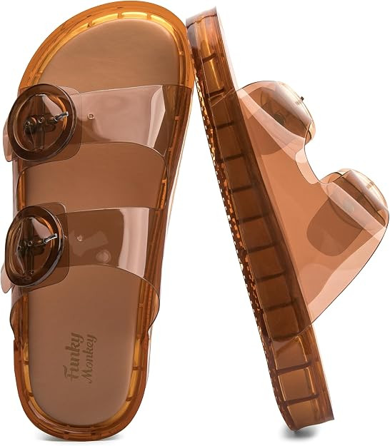 FUNKYMONKEY Jelly Sandals for Women with Adjustable Buckle, Comfortable Chunky Slip-on Beach Slid... | Amazon (US)