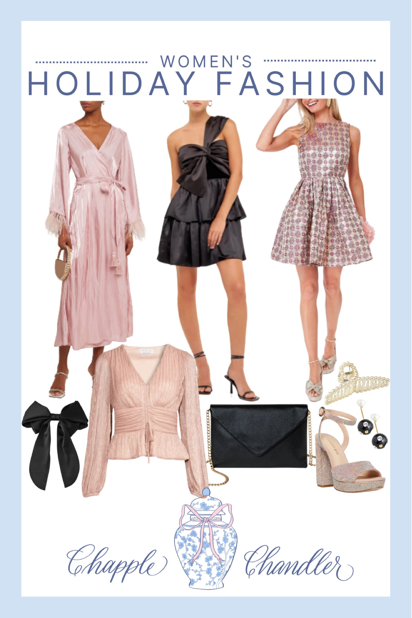 Women’s fashion, holiday outfit ideas, Tuckernuck, target fashion, budget friendly fashion, preppy, midi dress, few mada, New Year’s Eve outfit, Christmas outfit, Christmas Eve outfit, Nordstrom, black dress, velvet satin bow tie one shoulder mini dress, J.Crew, women’s accessories, black purse, Pink dress, champagne top, Walmart fashion, hair accessories, bow, rhinestone platform heels, madden girl, shimmer peplum top with long sleeves, holiday fashion, Christmas fashion, cloth hair clip

#LTKsalealert #LTKstyletip #LTKHoliday