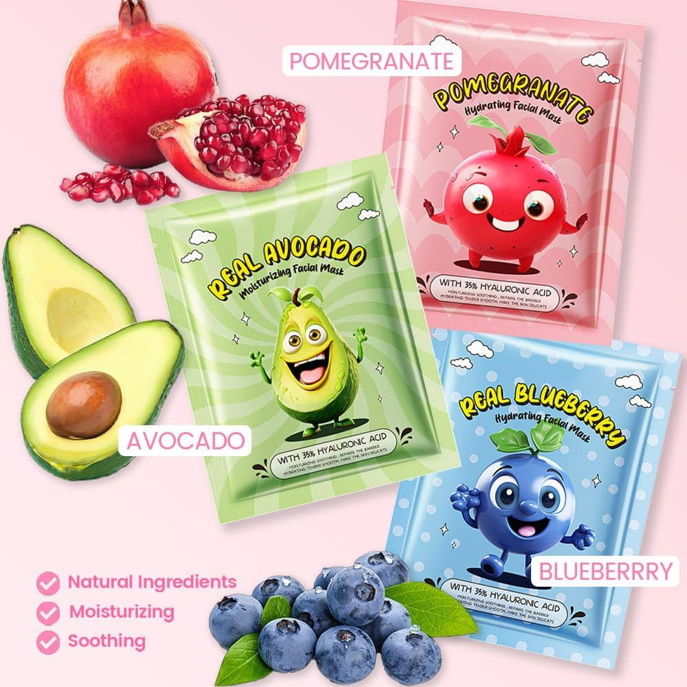 Kaely 6 Pack Fruit Face Masks for Kids, Kids Face Mask Spa Day Kit Supplies, Spa Party Favors for... | Amazon (US)