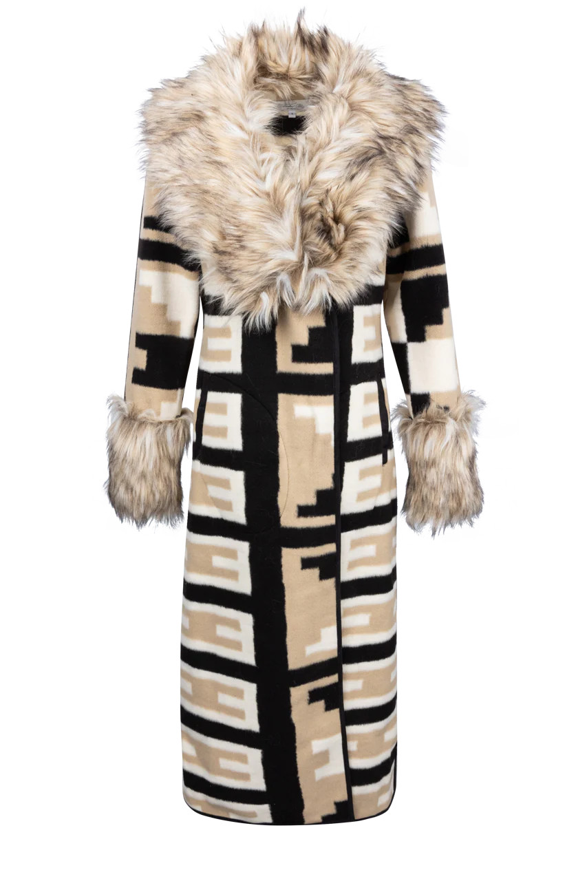 Tasha Polizzi Neutral Faux Fur Western Blanket Coat | Pinto Ranch | Pinto Ranch